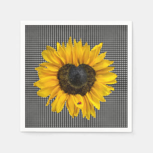 Servilleta De Papel Girasol corazón y mariquita sobre Gingham 