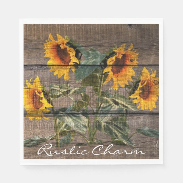 Servilleta De Papel Girasol de madera de grano rústico (Anverso)