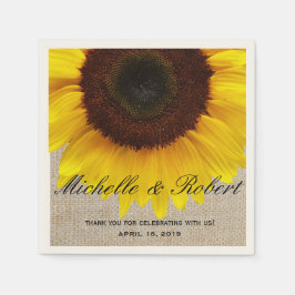 Servilleta De Papel Girasol en Burlap Rústico Personalizado de boda ru