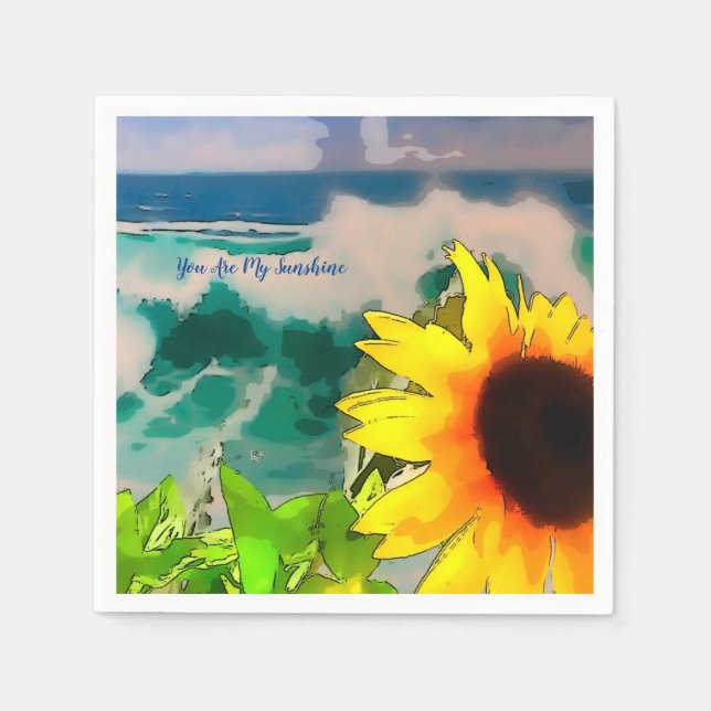 Servilleta De Papel Girasol en la playa tú eres mi sol (Anverso)