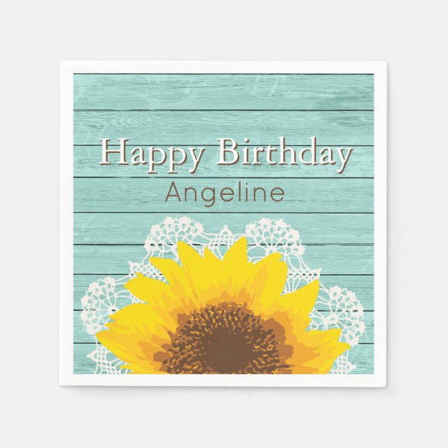Servilleta De Papel Girasol, encaje y madera personalizados (Anverso)