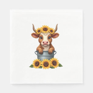 Servilleta De Papel Girasol Vintage Vaca Highland en Cubo Floral Fa