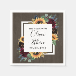 Servilleta De Papel Girasol y Rosas Boda Azul de la Marina Roja Borgoñ