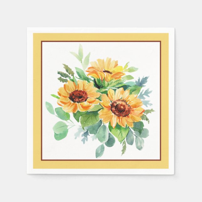 Servilleta De Papel Girasoles acuarela  (Anverso)
