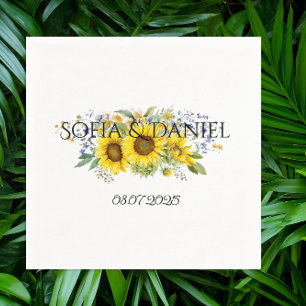Servilleta De Papel Girasoles acuarela flores silvestres azules boda