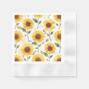 Servilleta De Papel Girasoles Amarillos Acuarela Floral Caprichoso