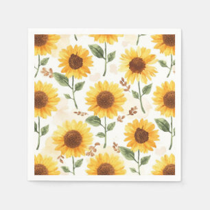 Servilleta De Papel Girasoles Amarillos Acuarela Floral Caprichoso