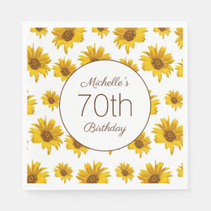 Servilleta De Papel Girasoles amarillos Cumpleaños 70 Blanco