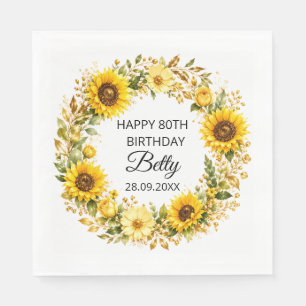 Servilleta De Papel Girasoles amarillos elegantes Cumpleaños 80