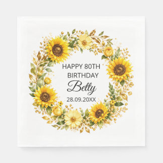 Servilleta De Papel Girasoles amarillos elegantes Cumpleaños 80