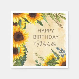 Servilleta De Papel Girasoles Amarillos Rústicos Cumpleaños Feliz Pers