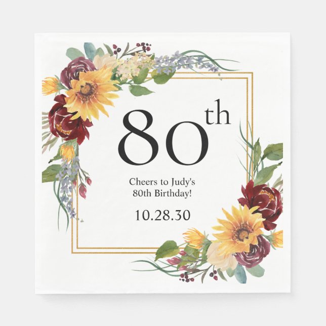 Servilleta De Papel Girasoles Cumpleaños 80 (Anverso)