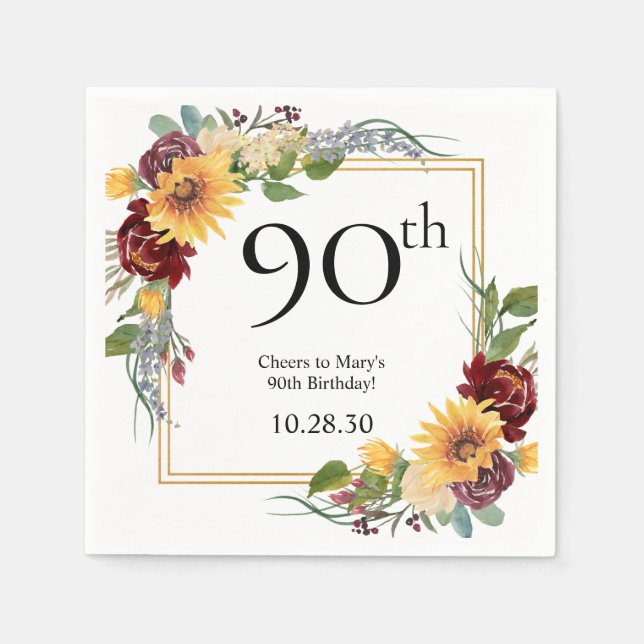 Servilleta De Papel Girasoles Cumpleaños 90 (Anverso)