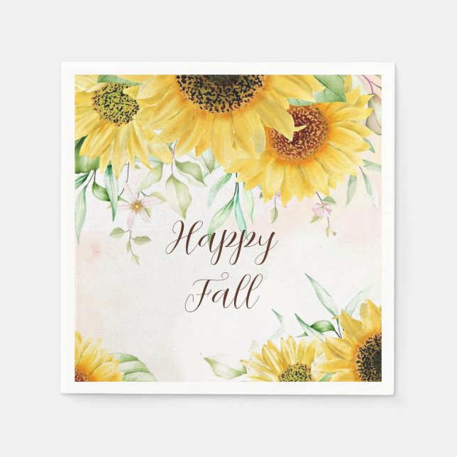 Servilleta De Papel Girasoles de otoño con texto personalizable  (Anverso)