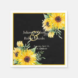 Servilleta De Papel Girasoles en acuarela sobre boda clásica negra r