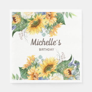 Servilleta De Papel Girasoles Eucalipto Cumpleaños Nombre Blanco