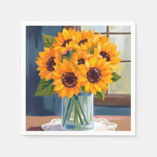Servilleta De Papel Girasoles Serenos Acuarela Floral Amarilla
