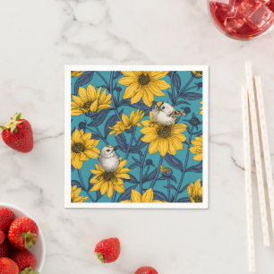 Servilleta De Papel girasoles silvestres y pájaros dorados/ amarillo