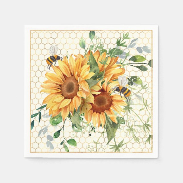 Servilleta De Papel Girasoles y abejas  (Anverso)