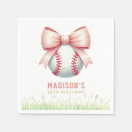 Servilleta De Papel Girl Birthday Personalized Pink Baseball Bow
