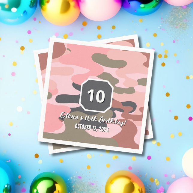 Servilleta De Papel Girl Birthday Pink Green Camouflage Cute Custom (Subido por el creador)