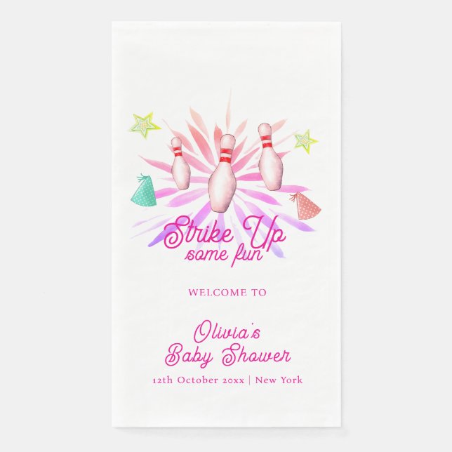 Servilleta De Papel Girl Strike Up Bowling Baby Shower Welcome (Anverso)