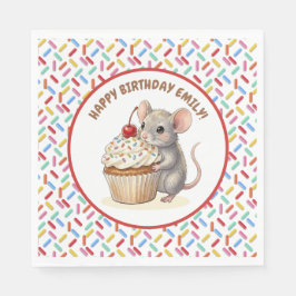 Servilleta De Papel Girl's Birthday Party | Mouse & Cupcake  