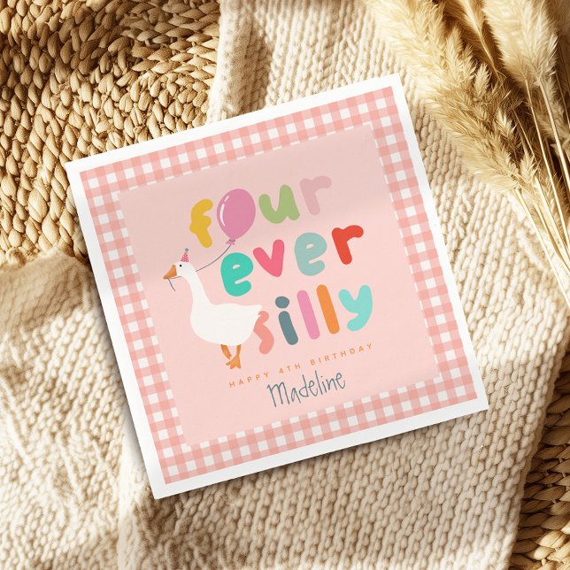 Servilleta De Papel Girls Cute Four Ever Silly Farm Goose 4th Birthday (Subido por el creador)