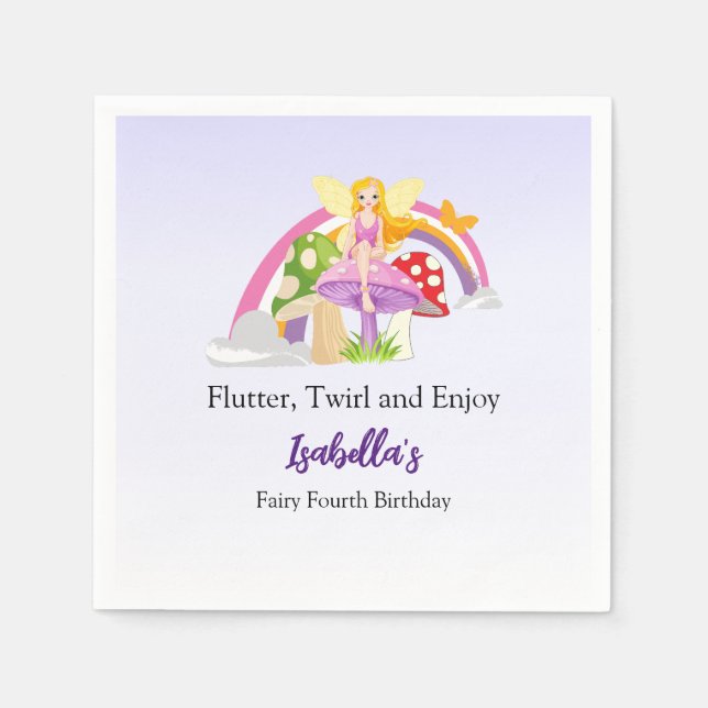 Servilleta De Papel Girls Fairy Mushroom Rainbow Birthday  (Anverso)