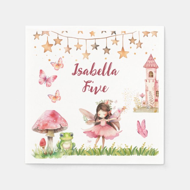 Servilleta De Papel Girls Fairy Tale Castle Frog Mushroom Birthday (Anverso)