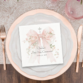 Servilleta De Papel Girl's First Communion Pink Floral Bow