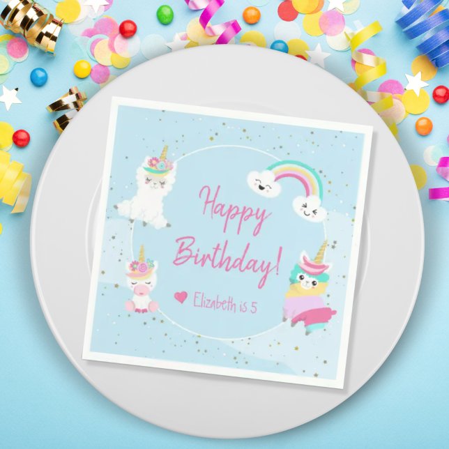 Servilleta De Papel Girls Llamacorn Unicorn Happy Birthday Party (Subido por el creador)