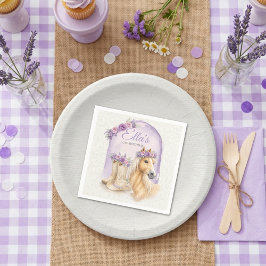 Servilleta De Papel Girls Purple Floral Horse Birthday Napkins