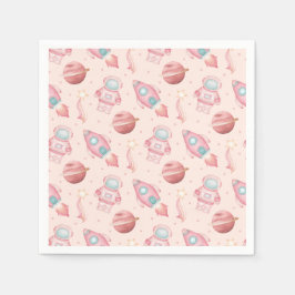Servilleta De Papel Girls Space Birthday Kids Pink Astronaut