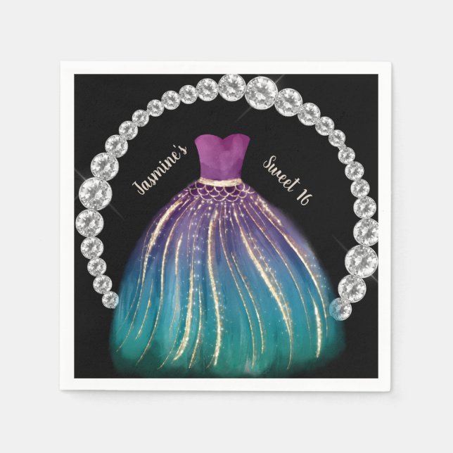 Servilleta De Papel Girls Sweet 16 Ombre Dress and Rhinestones  (Anverso)