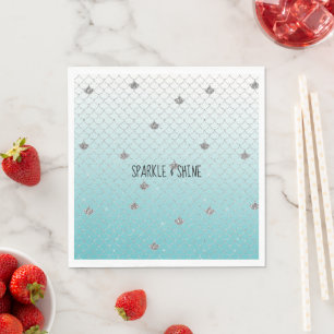 Servilleta De Papel Girly Aqua Silver Purpurina Sparkle Mermaid