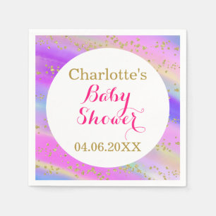 Servilleta De Papel Girly Baby Shower Colorful Unicorn Gold Purpurina