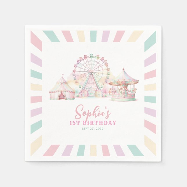 Servilleta De Papel Girly Cute Pastel Carnaval Circus Kids Cumpleaños (Anverso)