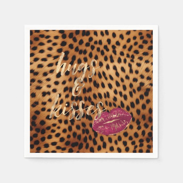 Servilleta De Papel Girly Glam Cheetah Leopard Abrazos y besos (Anverso)