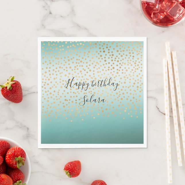 Servilleta De Papel Girly Glam Gold Confetti Mint Ombre (In situ)