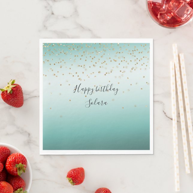 Servilleta De Papel Girly Glam Gold Sparkle Confetti Mint Ombre (In situ)