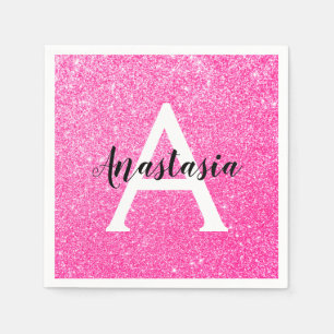 Servilleta De Papel Girly Glam Purpurina rosa caliente Esparkles Monog