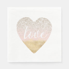 Servilleta De Papel Girly Gold Rubor Pink Love Heart
