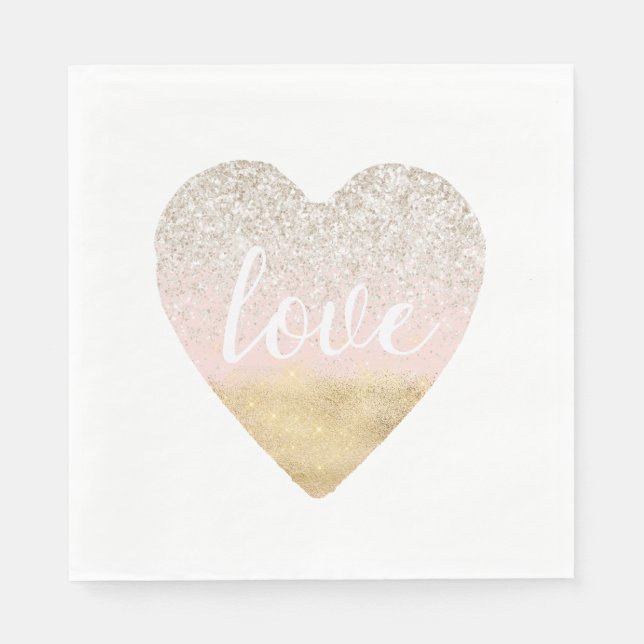 Servilleta De Papel Girly Gold Rubor Pink Love Heart (Anverso)