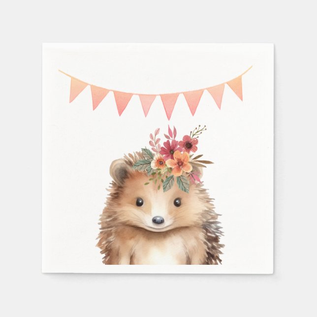 Servilleta De Papel Girly hedgehog, cumpleaños de niños (Anverso)