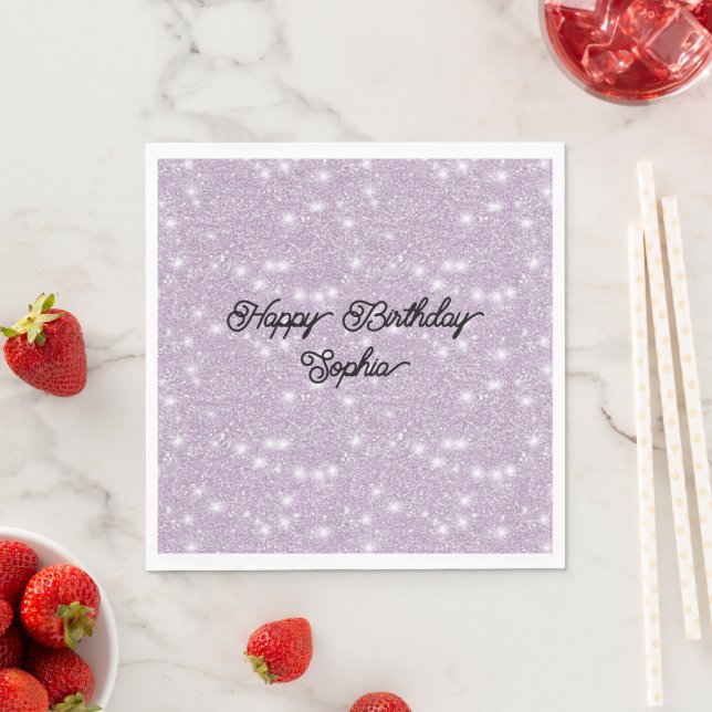 Servilleta De Papel Girly Lavender Glitter Sparkle Birthday (In situ)