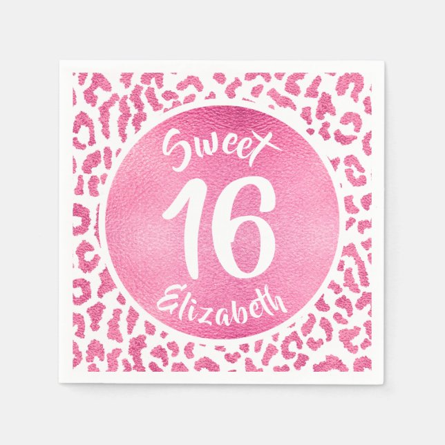 Servilleta De Papel Girly Leopard Birthday Party (Anverso)