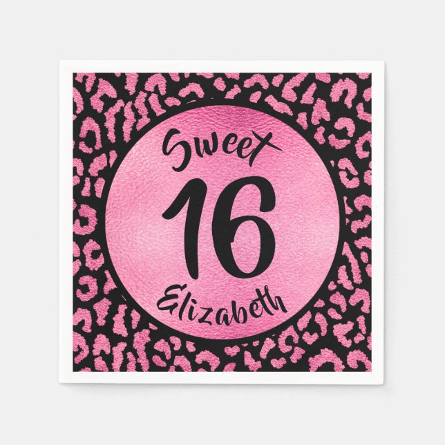 Servilleta De Papel Girly Leopard Birthday Party (Anverso)