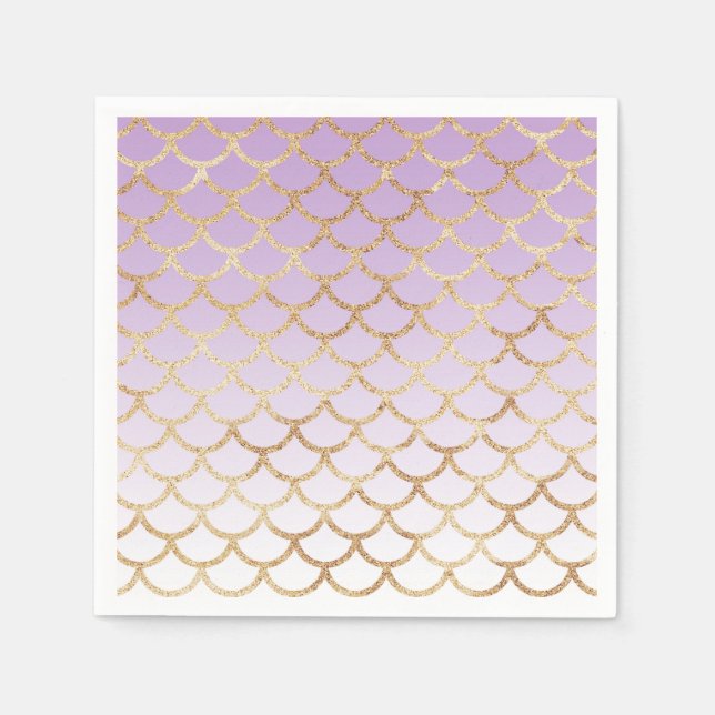 Servilleta De Papel Girly Lilac Purple Gold Mermaid Purpurinas (Anverso)