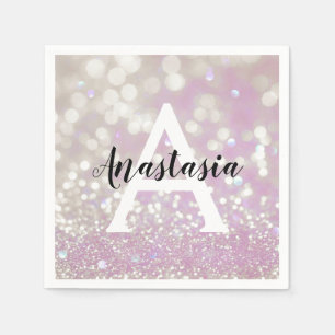 Servilleta De Papel Girly Lilac Shimmer Purpurina Esparkles Monograma 